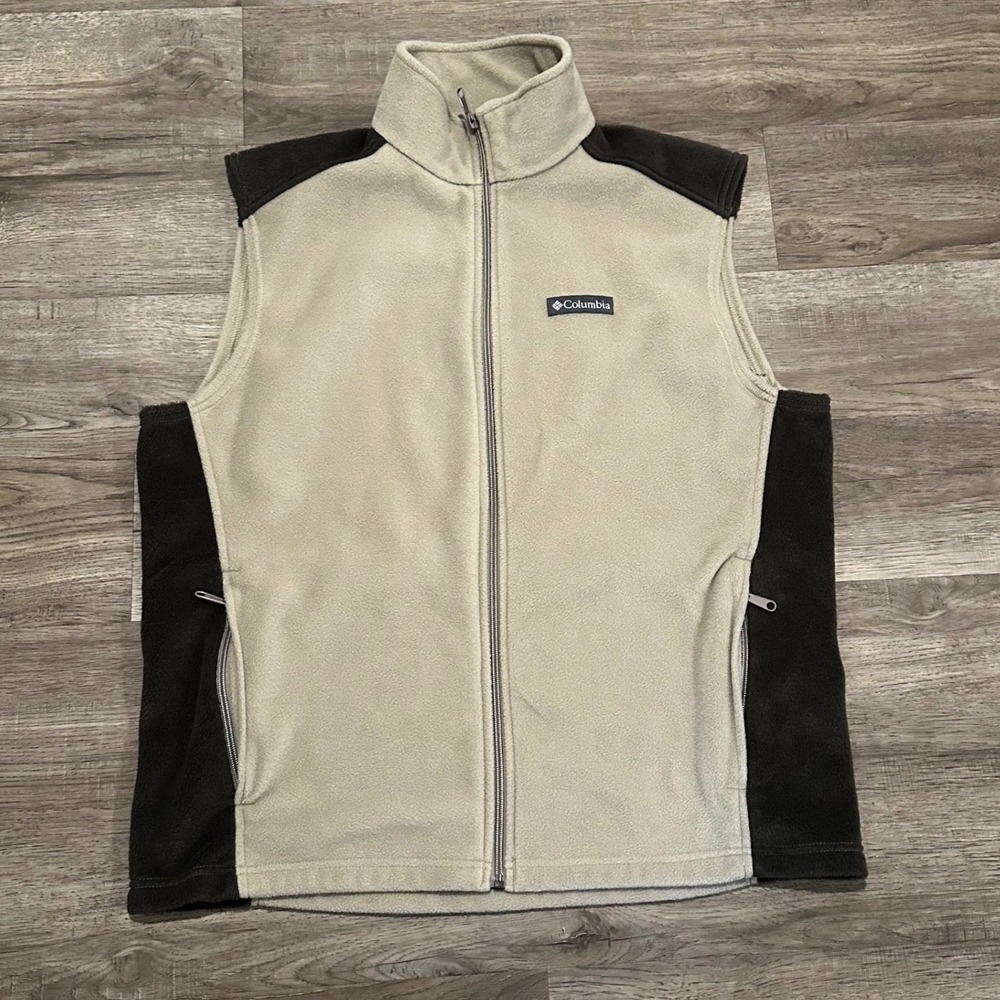 Columbia Steens Mountain Fleece Vest Men's Large Two-Tone Tan Brown Full Zip - Picture 3 of 7